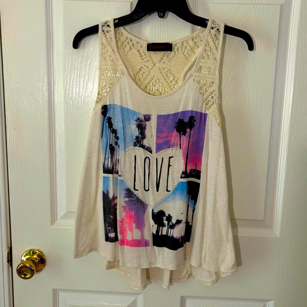 Annabelle Love blouse tank crochet bell shaped off-white pink blue black fun